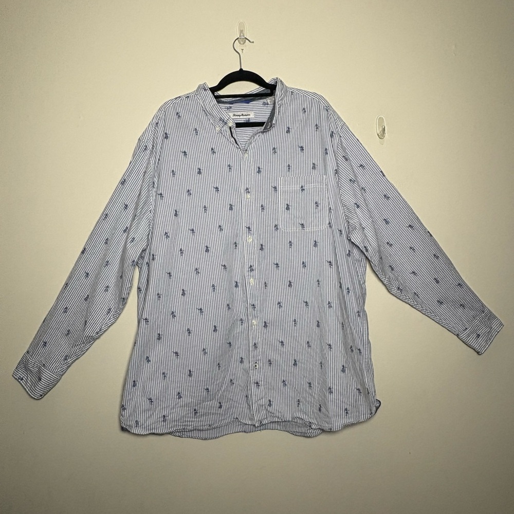 Tommy Bahama Blue Long Sleeve Hula Girls Button Up  Shirt Size XXXL